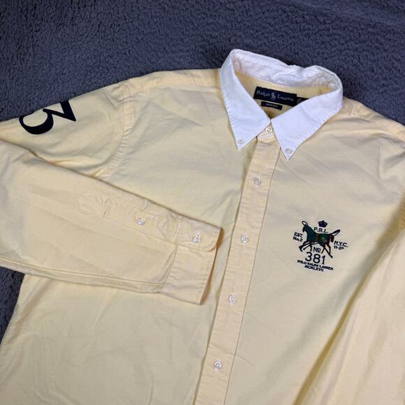 Polo Ralph Lauren Mercer Shirt Mens XL Yellow Equestrian Button Down Oxford OCBD - Picture 1 of 9